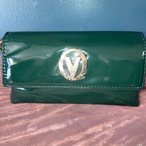 Valentino Orlandi Dark Green Crossbody/Clutch with Gold Accents